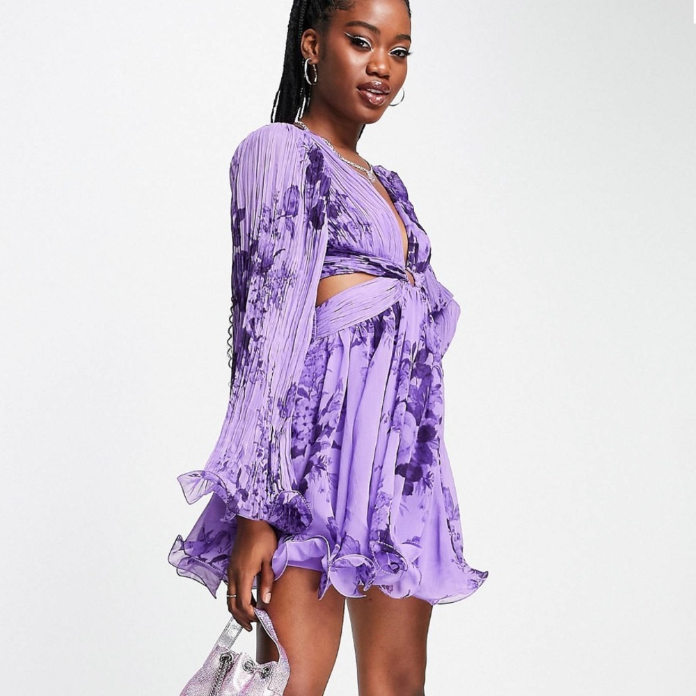Asos Purple Chiffon Cutout Dress